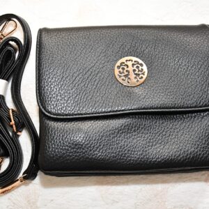 Faux Leather Crossbody Clutch Bag with a Tree of Life metal emblem