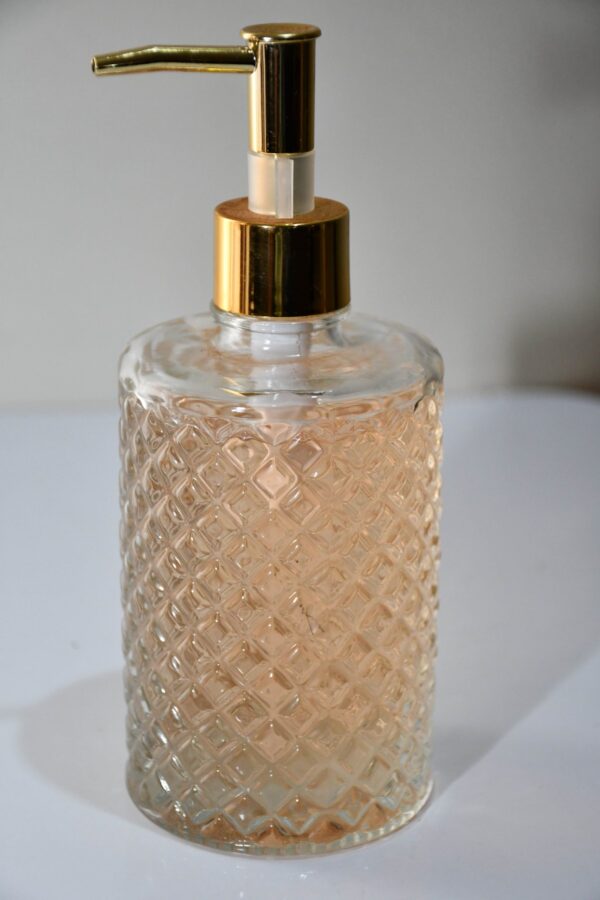 Diamond-Patterned Cut Glass Refillable Soap Dispenser